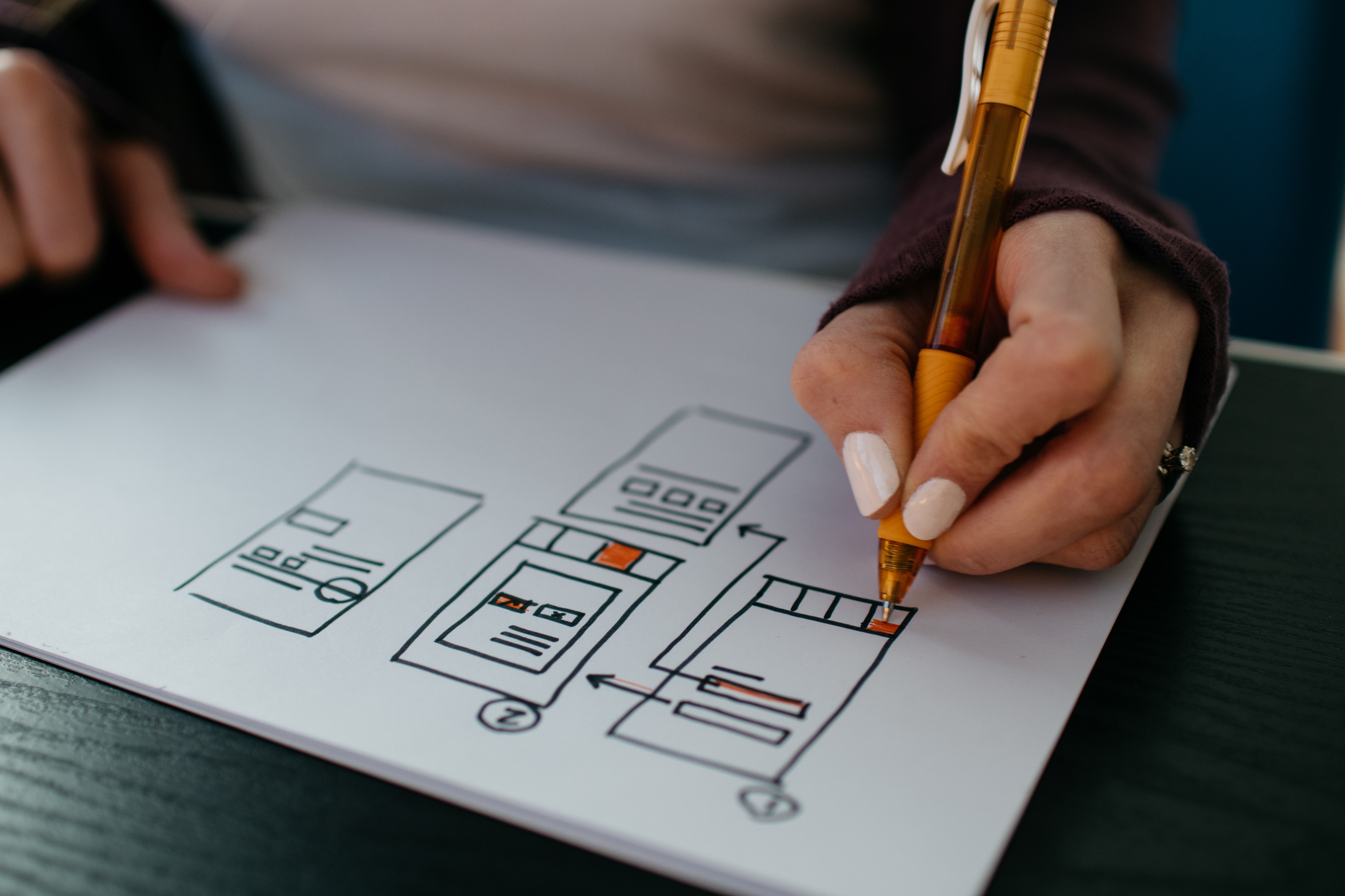 Designer drawing a website wireframe